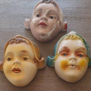Vintage Chalkware String Holder Collection - 5 Dutch & Peasant Girls